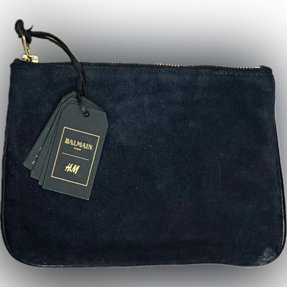 Balmain x H&M Limited Edition Black Suede & Leather Clutch